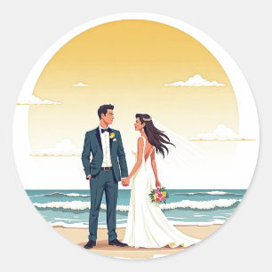 Sunset Beach Wedding Sticker Runt Klistermärke