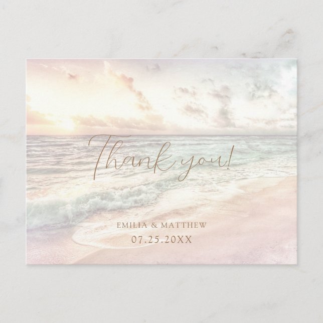 Sunset Beach Wedding Thank you Postcard Vykort (Framsida)