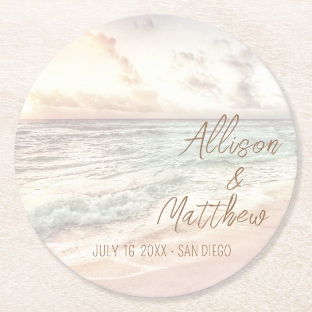 Sunset Beach Wedding Underlägg Papper Rund (Framsidan)