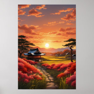 Sunset Beauty i Japan Countryside Poster