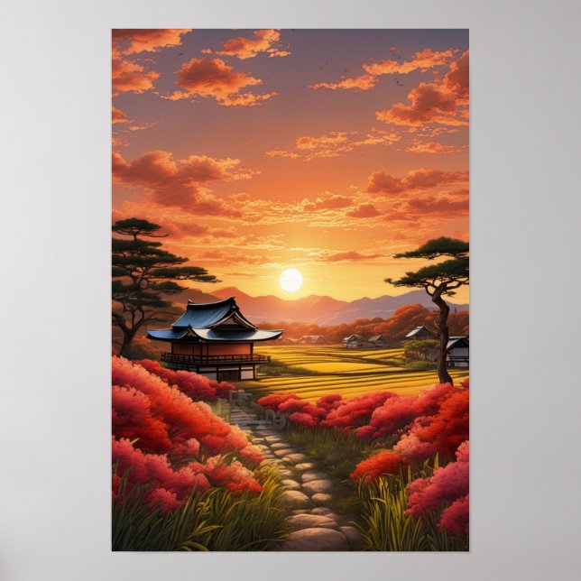 Sunset Beauty i Japan Countryside Poster (Framsidan)