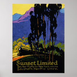 Sunset Begränsad Travel South Pacific Railway Post Poster