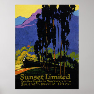 Sunset Begränsad Travel South Pacific Railway Post Poster