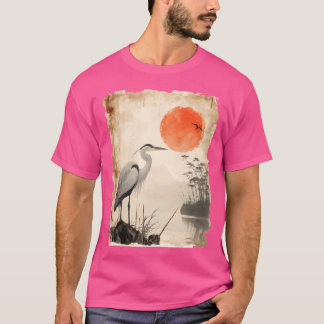 Sunset Bird Silhouette Wildlife Papyrus Japanska v T Shirt