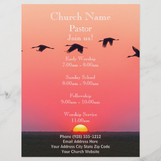 Sunset Birds Church Flyer, Gå med oss Reklamblad (Framsidan)