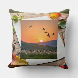 Sunset Birds Illustration on Drawing Sheet Kudde