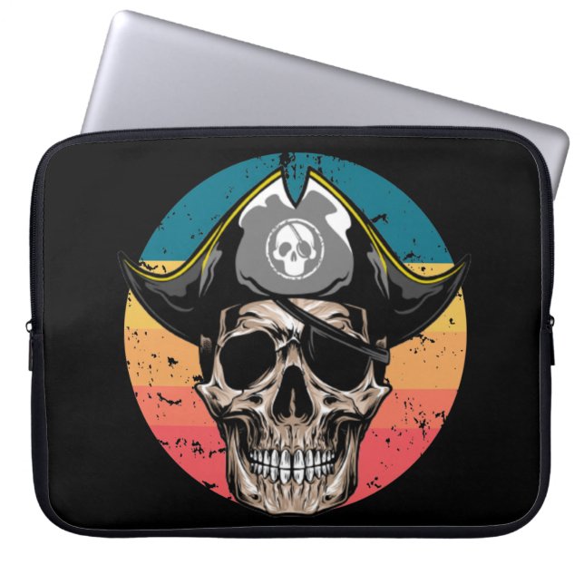 Sunset Black Jolly Roger Skull Laptop sleeve (Framsidan)