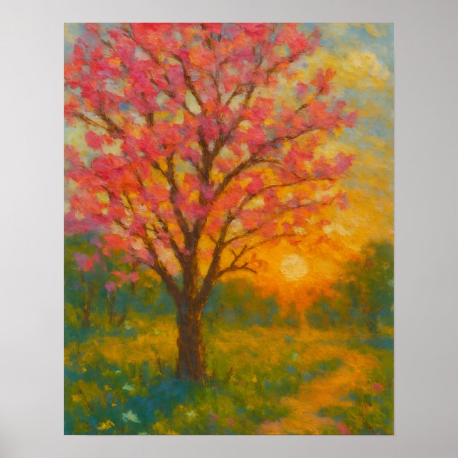 Sunset Blommar Väg - Impressionist Garden Poster (Framsidan)