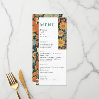 Sunset Blooms: Vintage 70:s Orange Blommigt Bröllo Meny