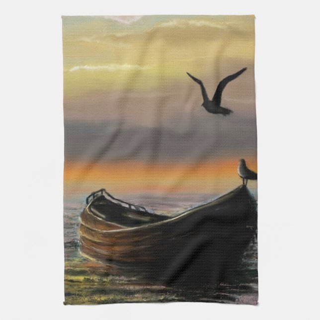 Sunset Boat Kitchen Towel Kökshandduk (Vertikal)