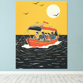 Sunset Boat Ride – Retro Minimalist Canvastryck