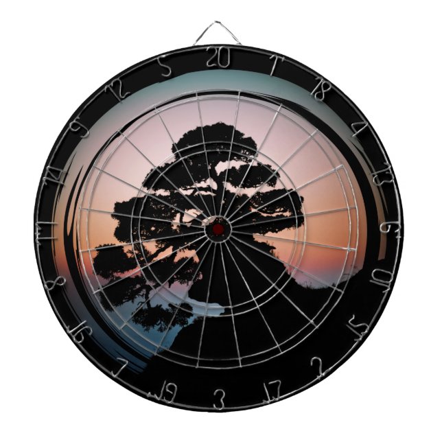 Sunset Bonsai Träd Ceramic Tile Desk Organizer Gol Darttavla (Framsidan)