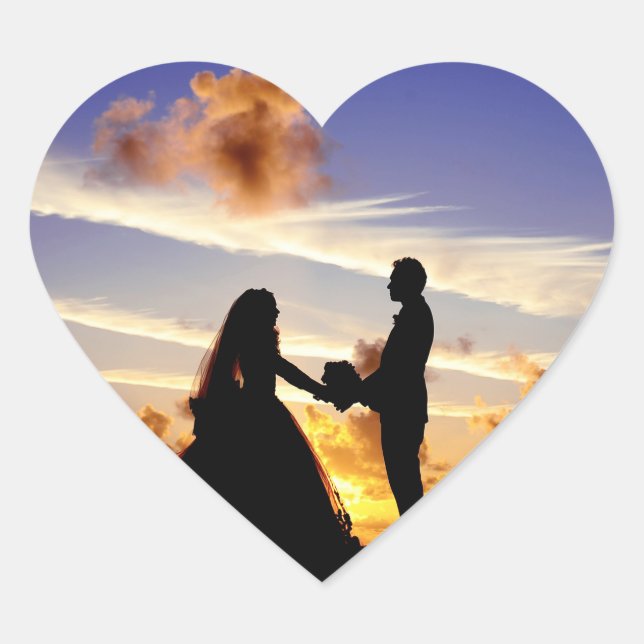 Sunset Bröllop par Hjärtformat Klistermärke (Framsida)