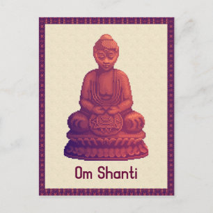 Sunset Buddha Pixel Art Vykort