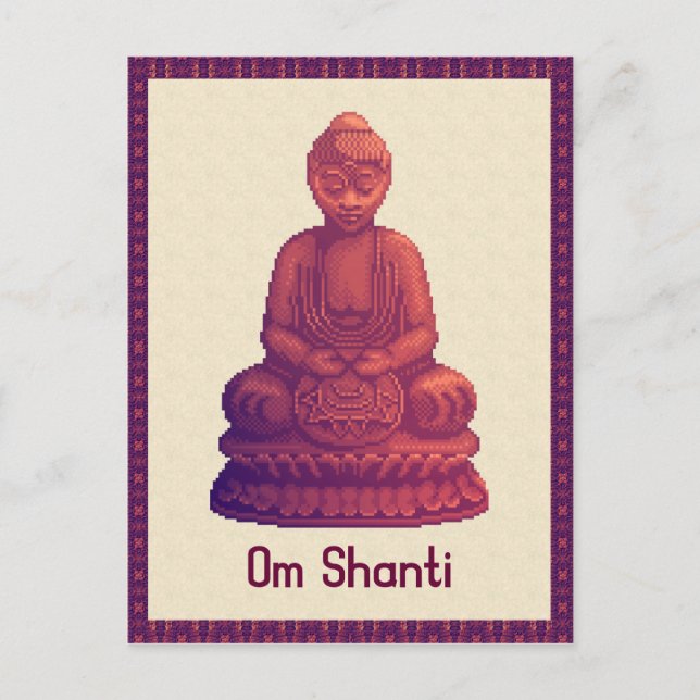 Sunset Buddha Pixel Art Vykort (Framsida)