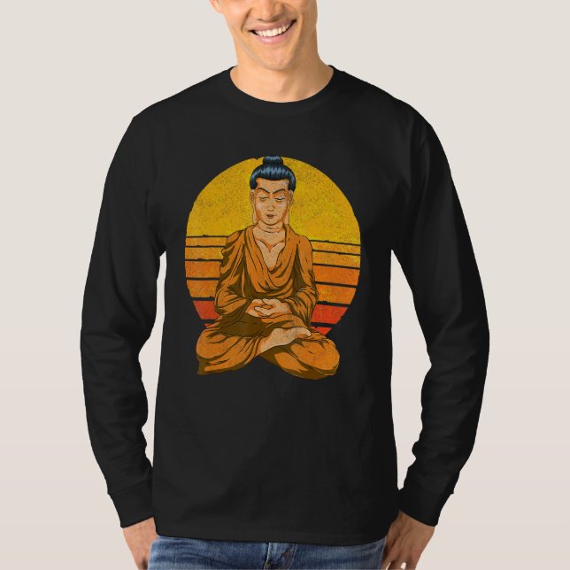 Sunset Buddhist Spiritual Meditation Buddhism Retr T Shirt (Framsida)