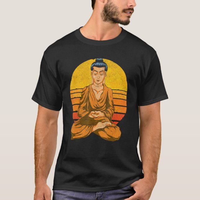 Sunset Buddhist Spiritual Meditation Buddhism Retr T Shirt (Framsida)