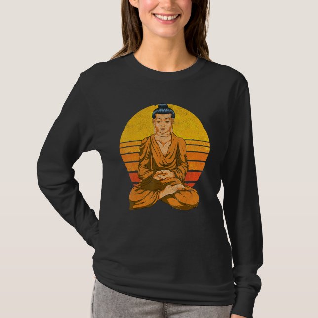 Sunset Buddhist Spiritual Meditation Buddhism Retr T Shirt (Framsida)