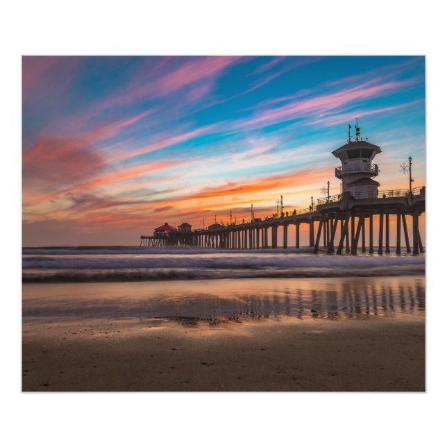 Sunset by the Huntington Beach Pier in California Fototryck (Framsidan)