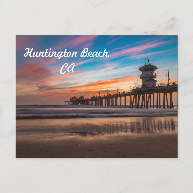 Sunset by the Huntington Beach Pier in California Vykort (Framsida)