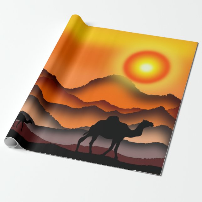 Sunset Camel Wrapping Paper Presentpapper (Utrullad)