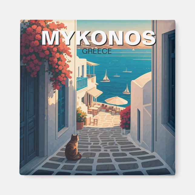 Sunset Cat in Mykonos Greece Cyclades Travel Magnet (Framsidan)