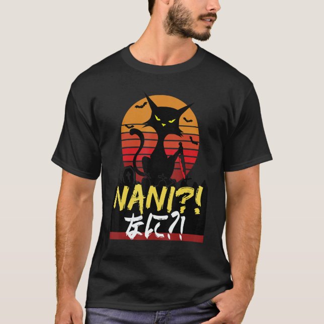 Sunset Cat Knife With What Japanese Nani 1 T Shirt (Framsida)