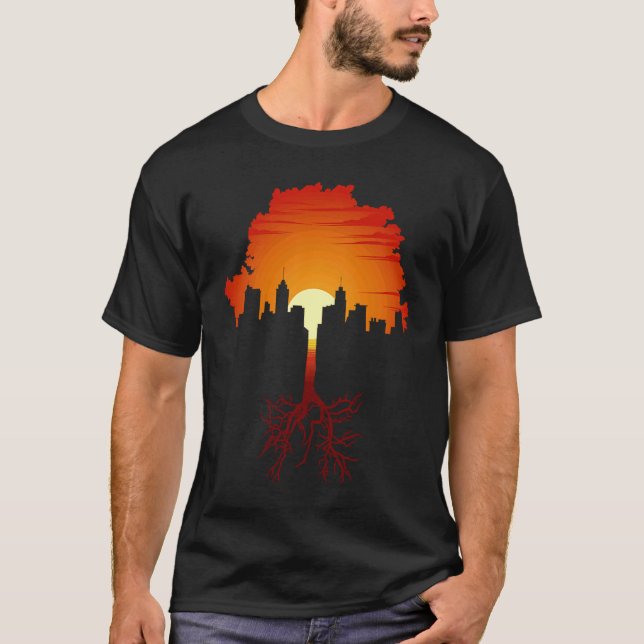 Sunset Cityscape Fantastisk Roots Land Nature Beau T Shirt (Framsida)