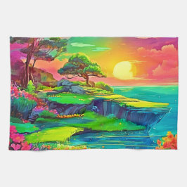 Sunset Cliff Paradise Art Kökshandduk