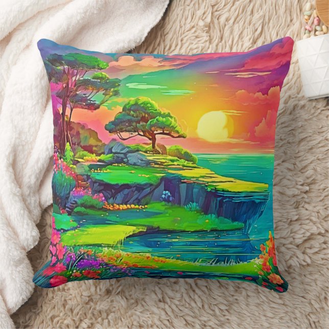Sunset Cliff Paradise Art Kudde (Filt)