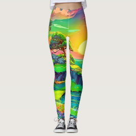 Sunset Cliff Paradise Art Leggings