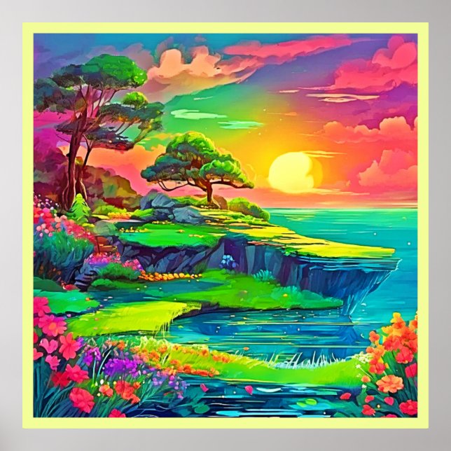 Sunset Cliff Paradise Art Poster (Framsidan)
