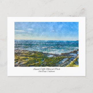Sunset Cliffs San Diego, California Watercolor Vykort