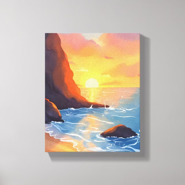 Sunset Coast | Beach Ocean Waves Canvastryck (Framsida)