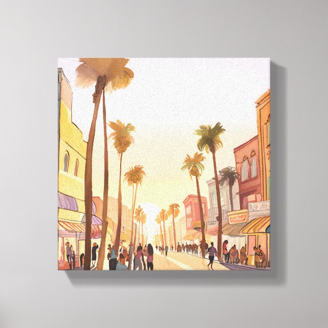 Sunset Coastal Town | Kustvattenfärgen handflatan  Canvastryck (Framsida)