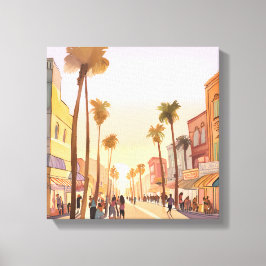 Sunset Coastal Town | Kustvattenfärgen handflatan Canvastryck