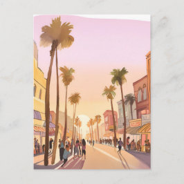 Sunset Coastal Town | Kustvattenfärgen handflatan Vykort