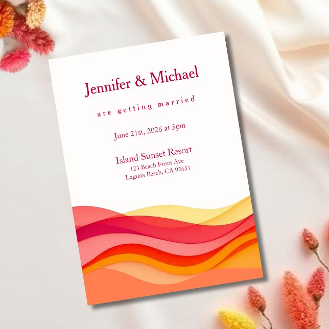 Sunset Color Waves Modern Wedding  Inbjudningar (Sunset Color Waves Modern Wedding  Invitation)