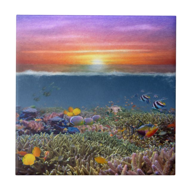 Sunset Coral Reef Kakelplatta (Framsidan)