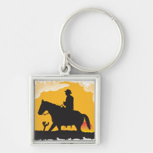 Sunset Cowboy Fyrkantig Silverfärgad Nyckelring