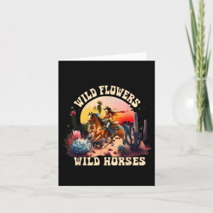 Sunset Cowgirl Riding Horse Vild Flowers - Vild Ho Kort