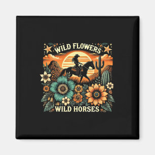 Sunset Cowgirl Riding Horse Vild Flowers - Vild Ho Magnet