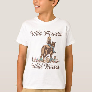 Sunset Cowgirl Riding Horse Vild Flowers - Vild Ho T Shirt