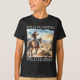 Sunset Cowgirl Riding Horse Vild Flowers - Vild Ho T Shirt