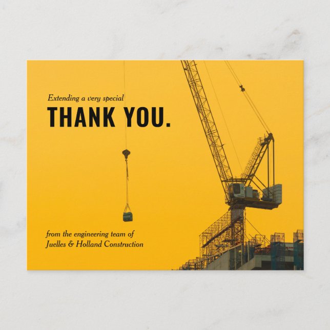 Sunset Crane Construction | Minimalt Tack Vykort (Framsida)