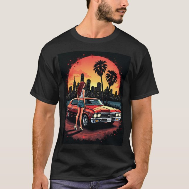 Sunset Cruise Siren: Classic Ride & City Ljus T Shirt (Framsida)
