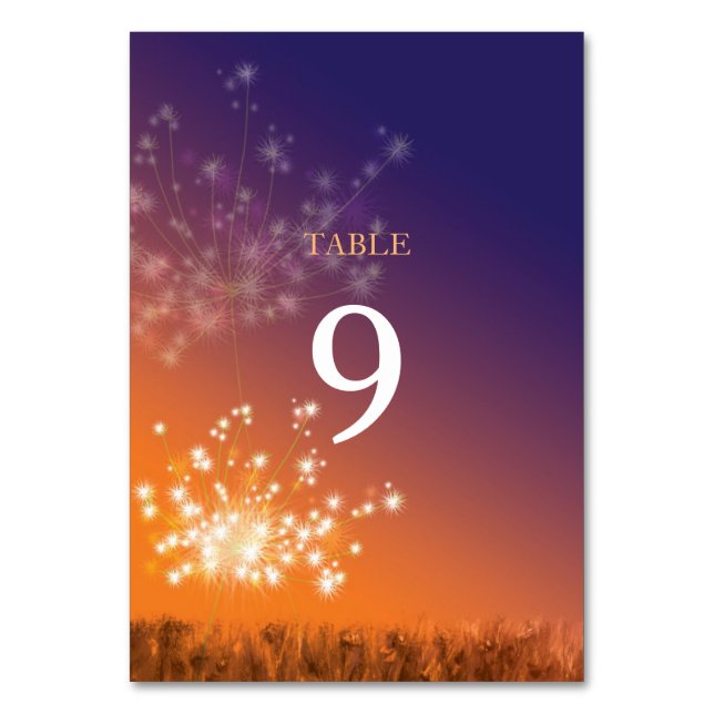 Sunset Dandelions Ombre Bröllop Bordsnummer (Framsidan)