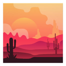 Sunset Desert Cactus Silhouette Art Fototryck