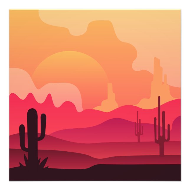 Sunset Desert Cactus Silhouette Art Fototryck (Framsidan)