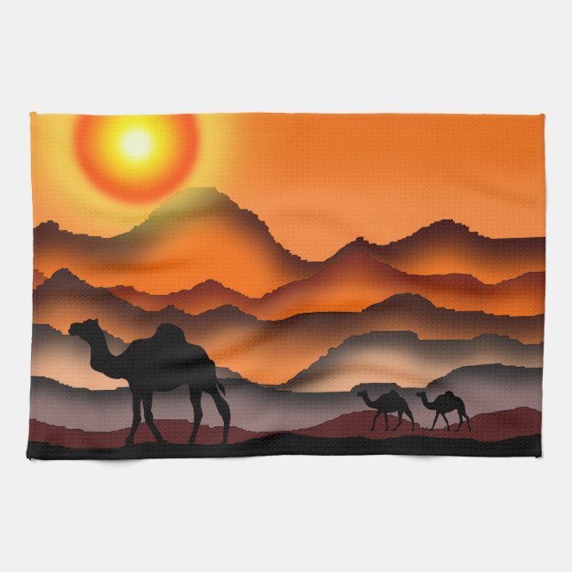 Sunset Desert Camel Kitchen Towel Kökshandduk (Horisontell)
